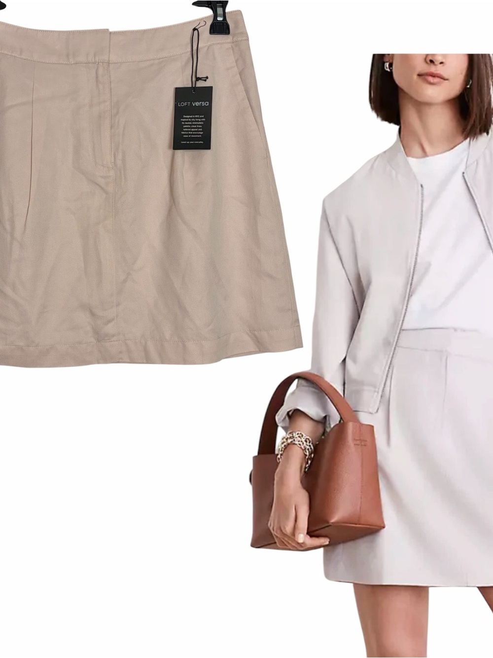 NWT LOFT Versa Pure Spun Mini Pocket Skirt Lyocell Linen Pale Pink Lined Size 6